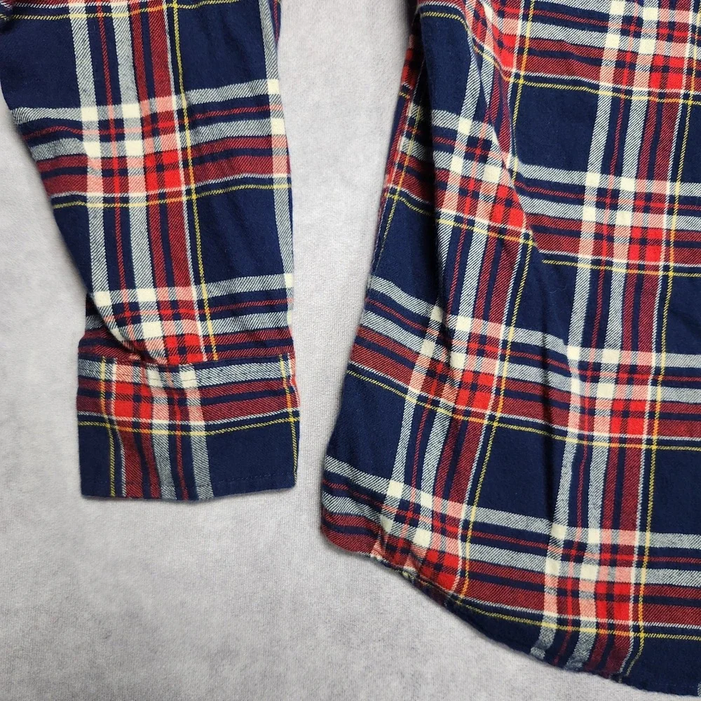 J Crew Slim Flannel Shirt Mens Medium Blue Red Yellow Plaid Long Sleeve BU180‎